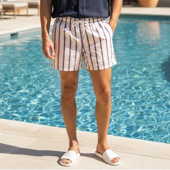Bather Other - BATHER Medium Red Blue Striped Swim Trunks Recycled Polyester Shorts Men